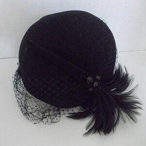 Vtg Mr John Classic Excello Wool Hat Feather Veil Detail Bollman